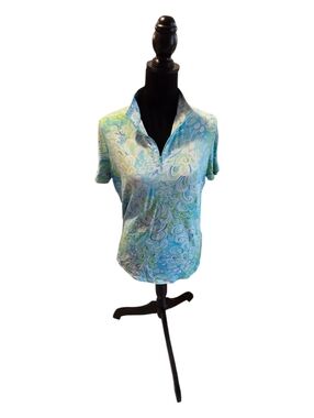 IBKUL Short Sleeved Golf Shirt Zip Top Size Large